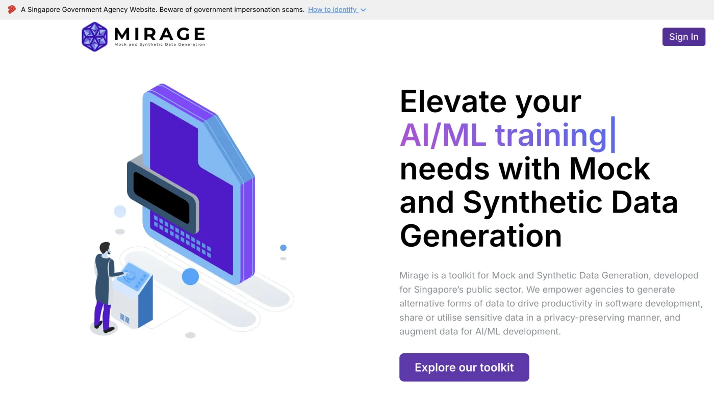 Mirage platform landing page
