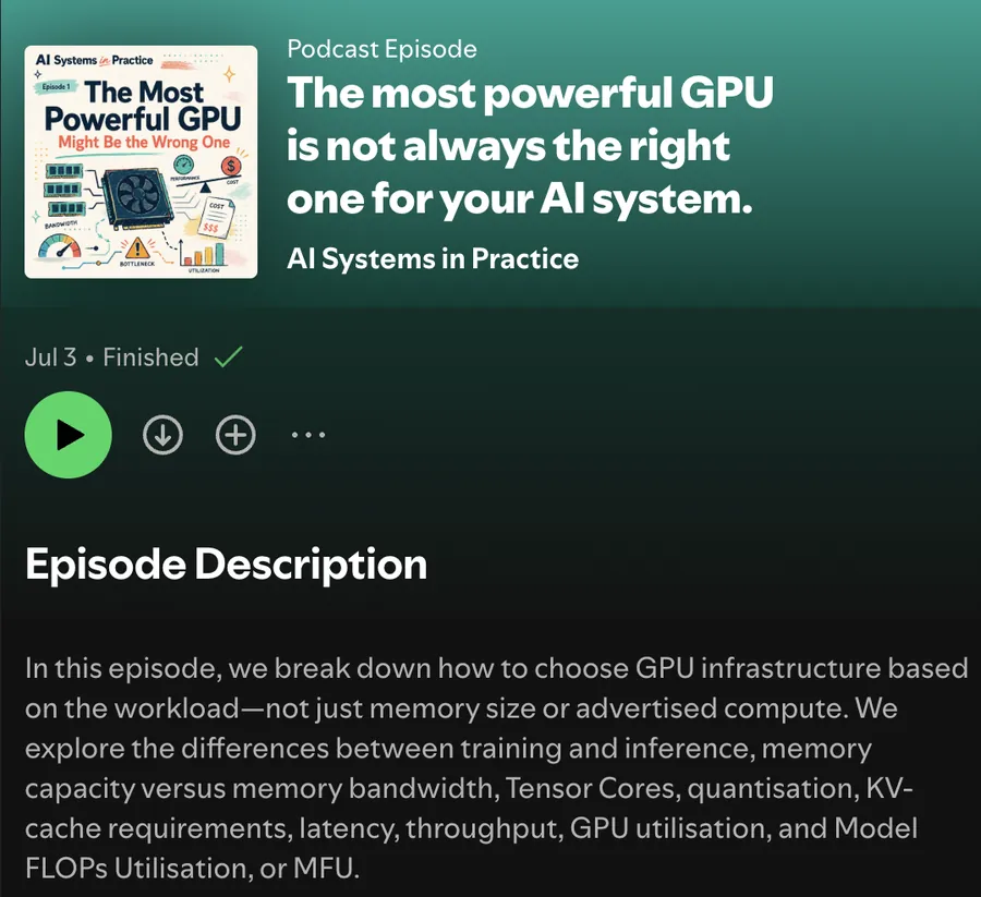 AI Systems in Practice podcast episode on choosing GPUs